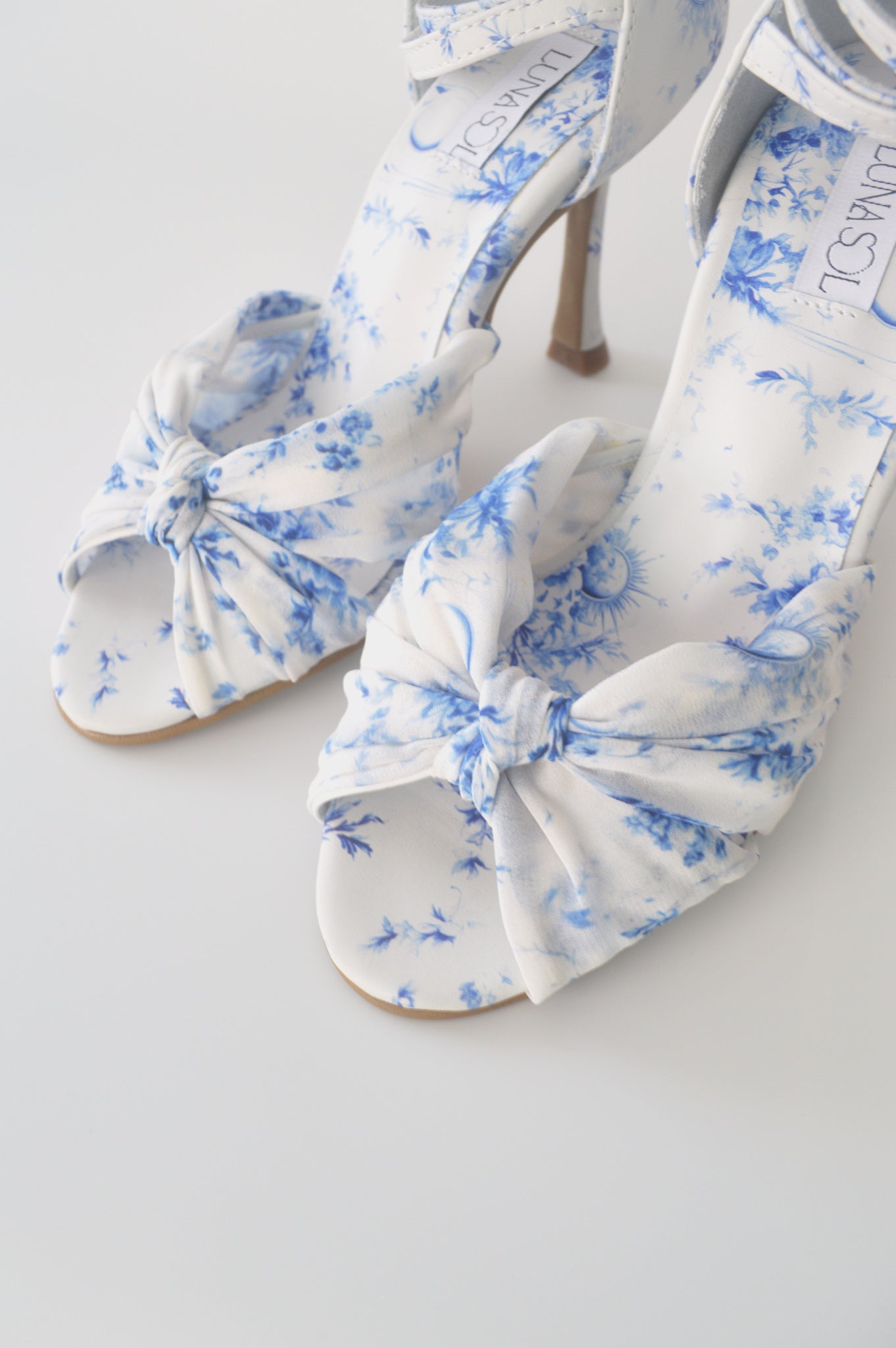 Blue & White Floral Chiffon Dance Shoes | Handmade Wedding Heels